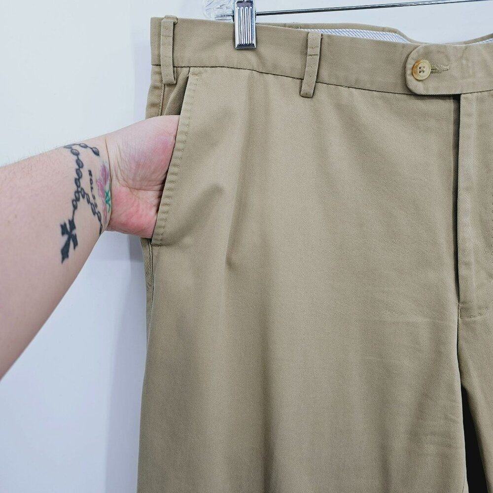 Peter Millar Khaki Pants 40 Raleigh Washed Twill Flat Front Pima Cotton Cuffed - Picture 3 of 10